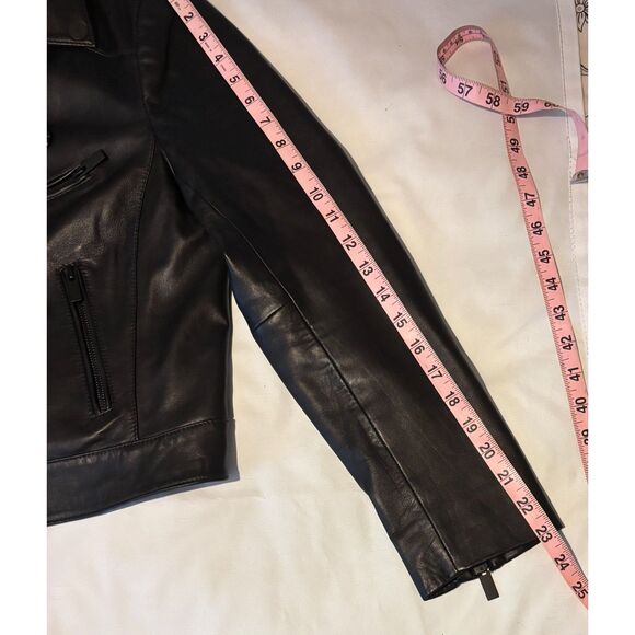 NWOT Halogen Genuine Leather Moto Jacket, Black, Sz. Med PETITE - Picture 6 of 8